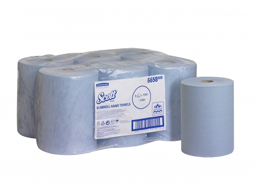 Рулонные полотенца для рук Scott® Slimroll, 6 x 165 м синей однослойной бумаги