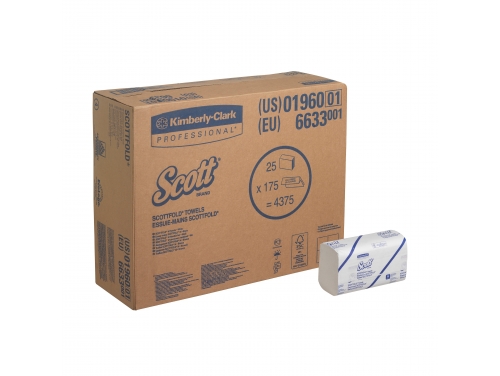 Полотенца для рук Scott® Multifold, 25 упаковок x 175 белых однослойных листов