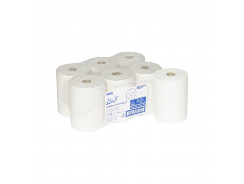 Scott® Slimroll, Рулонные полотенца для рук, 190 м белой однослойной бумаги (в коробе 6 рулонов)