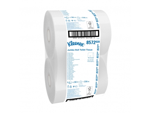 Рулонная туалетная бумага Kleenex® в формате Jumbo, 1000 листов белой двухслойной бумаги (6 рулонов в коробе)