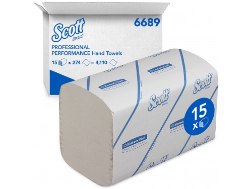 Scott® Performance, Полотенца для рук, Interfold, 15 упаковок x 274 белых однослойных листа, малый размер