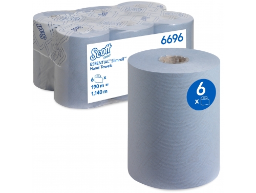 Scott® Essential™ Slimroll™, Рулонные бумажные полотенца для рук, 6 рулонов x 190 м синей бумаги (всего 1140 м)