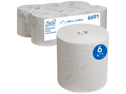 Scott® Essential™, Рулонные бумажные полотенца для рук, 6 рулонов x 350 м белой бумаги (всего 2100 м)