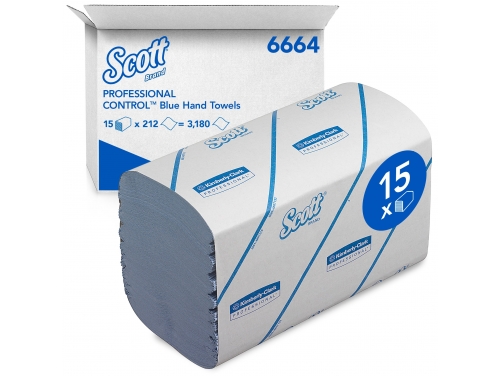 Полотенца для рук Scott® Control™ Performance Interfold, 15 упаковок x 212 синих однослойных листов, средний размер