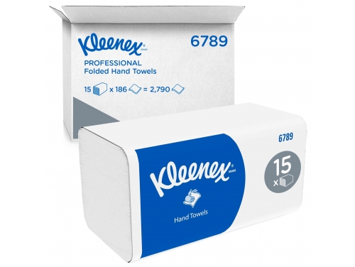 Сложенные полотенца для рук Kleenex®, двухслойные бумажные полотенца со сложением V-Fold, 15 упаковок x 186 листов бумаги (всего 2790 шт.)