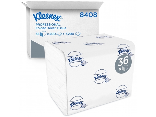 ложенная туалетная бумага Kleenex®, двухслойная туалетная бумага в упаковке Bulk, 36 упаковок x 200 листов (всего 7200 шт.)