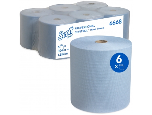 Scott®, Рулонные полотенца для рук, 6 x 304 м синей однослойной бумаги