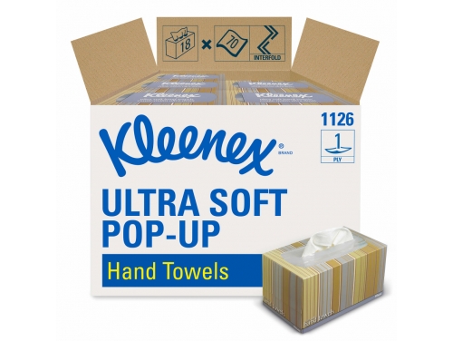 Kleenex® Ultra, Полотенца для рук, Soft Pop-Up Interfold, 18 упаковок x 70 белых однослойных листов