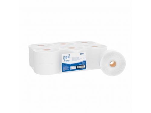 Туалетная бумага в рулонах Scott® Essential™ Jumbo Roll, двухслойная туалетная бумага, 12 рулонов x 500 листов белой туалетной бумаги (итого 6000 шт.)