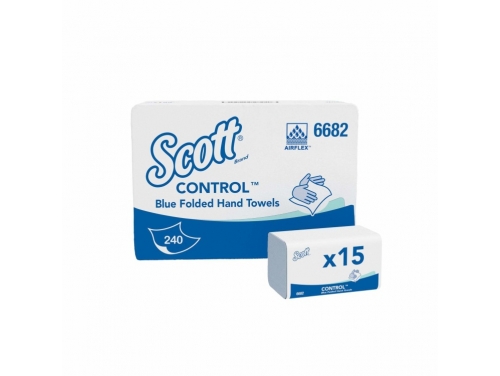 Сложенные полотенца для рук Scott® Control™, синие бумажные полотенца, 15 упаковок x 240 листов бумаги со сложением V-Fold (всего 3600 шт.)