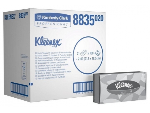 Салфетки для лица Kleenex®, белые, двухслойные, 21 x 100 (итого 2100 листов)