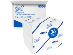 Сложенная туалетная бумага Scott® Control™, двухслойная туалетная бумага, 36 упаковок x 250 листов (всего 9000 шт.)