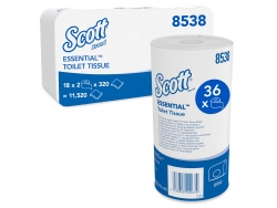 Рулонная туалетная бумага Scott® Essential™ стандартного размера — двухслойная туалетная бумага, 36 рулонов x 320 белых листов (итого 11 520 шт.)